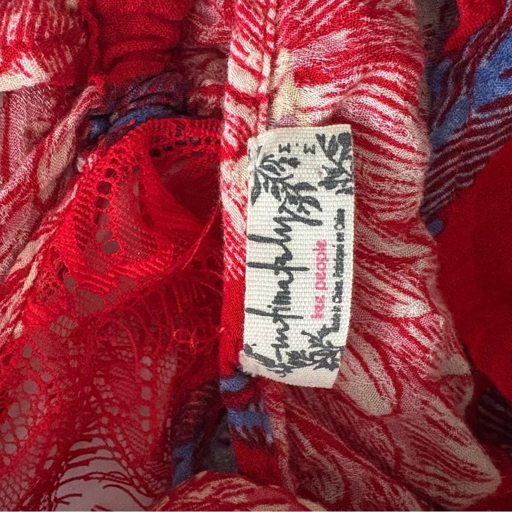 Free People Red Floral V-Neck Dress with Blue Accents - Picture 9 of 9